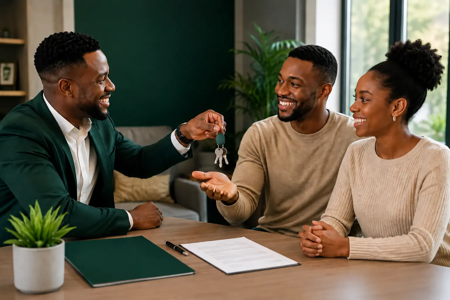 Faithwell Homes representative handing keys to tenants during an in-person property appointment